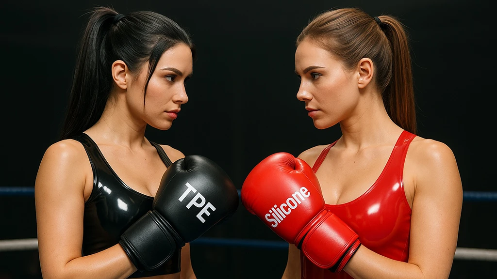 Silicone Vs Tpe Sex Dolls | Picture Of 2 Women Of A Boxing Ring Wearing Latex. Ine Has Tpe Written On The Glove, The Other One Silicone.