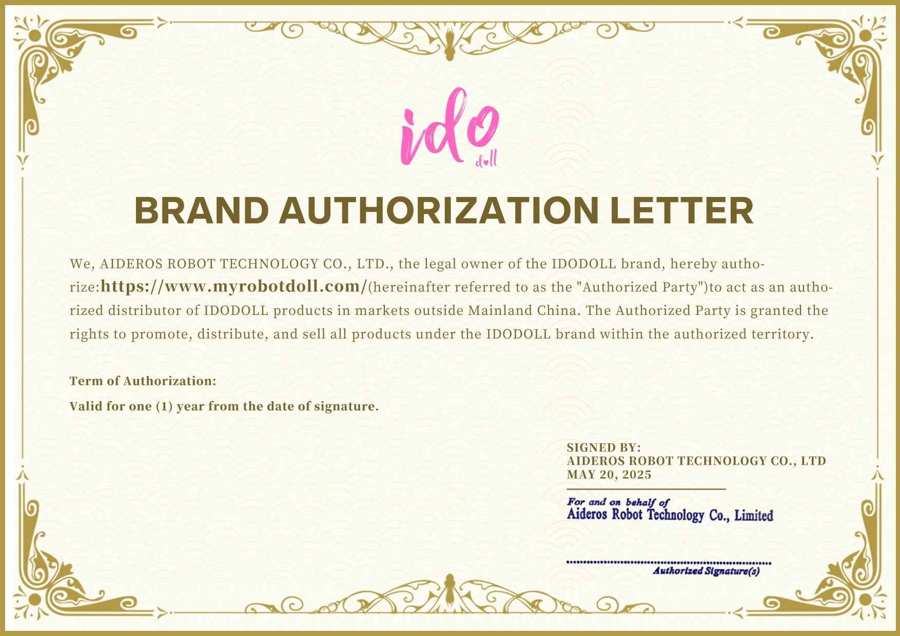 I Do Doll Certificate