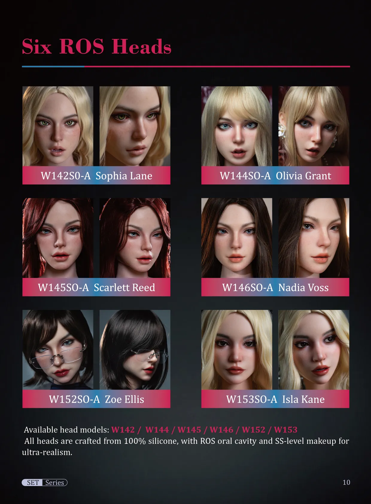 Six ROS head options for SE Doll torso customization