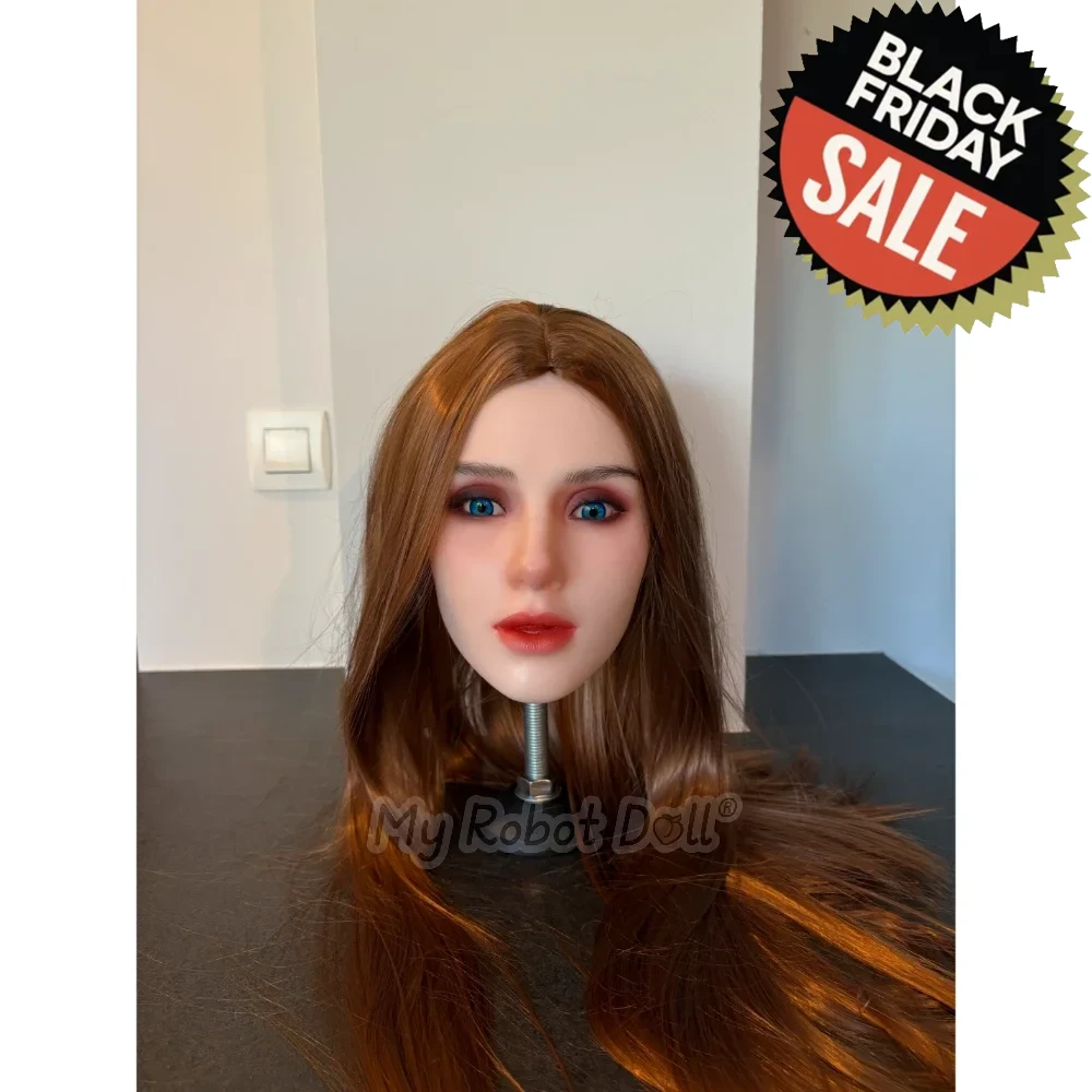Elegant Silicone Doll Head Irontech S5-Cinderella With Auburn Hair, Blue Eyes, Soft Sculpt, Lifelike Silicone Finish, In Stock Belgium, 50% Off Black November.