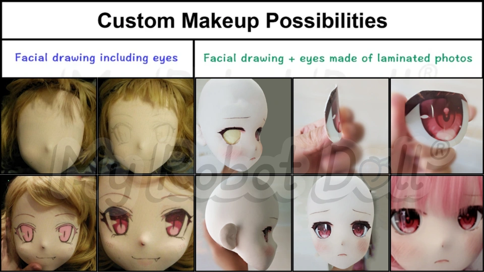 Adult-coded custom makeup examples and workshop finishing — illustrative imagery