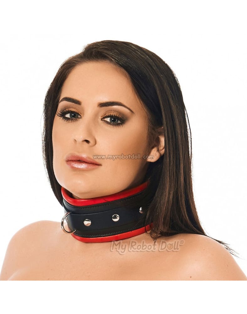 Rimba #8060 - Leather Padded Collar 7 cm Wide Red & Black