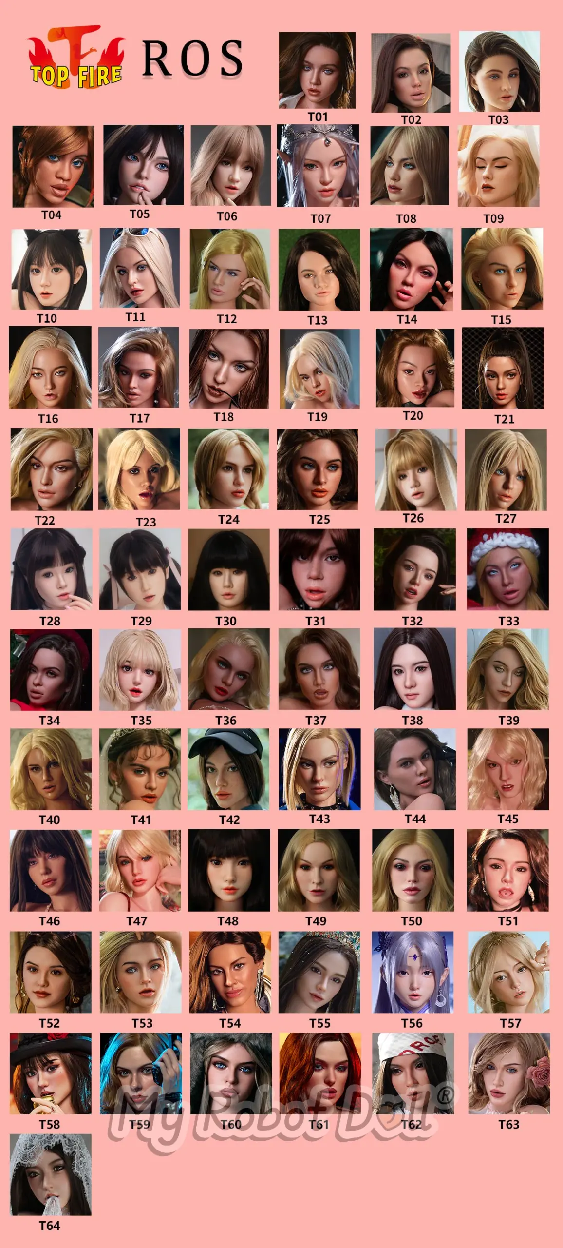 Top Fire Doll ROS Head Options - T01 to T64