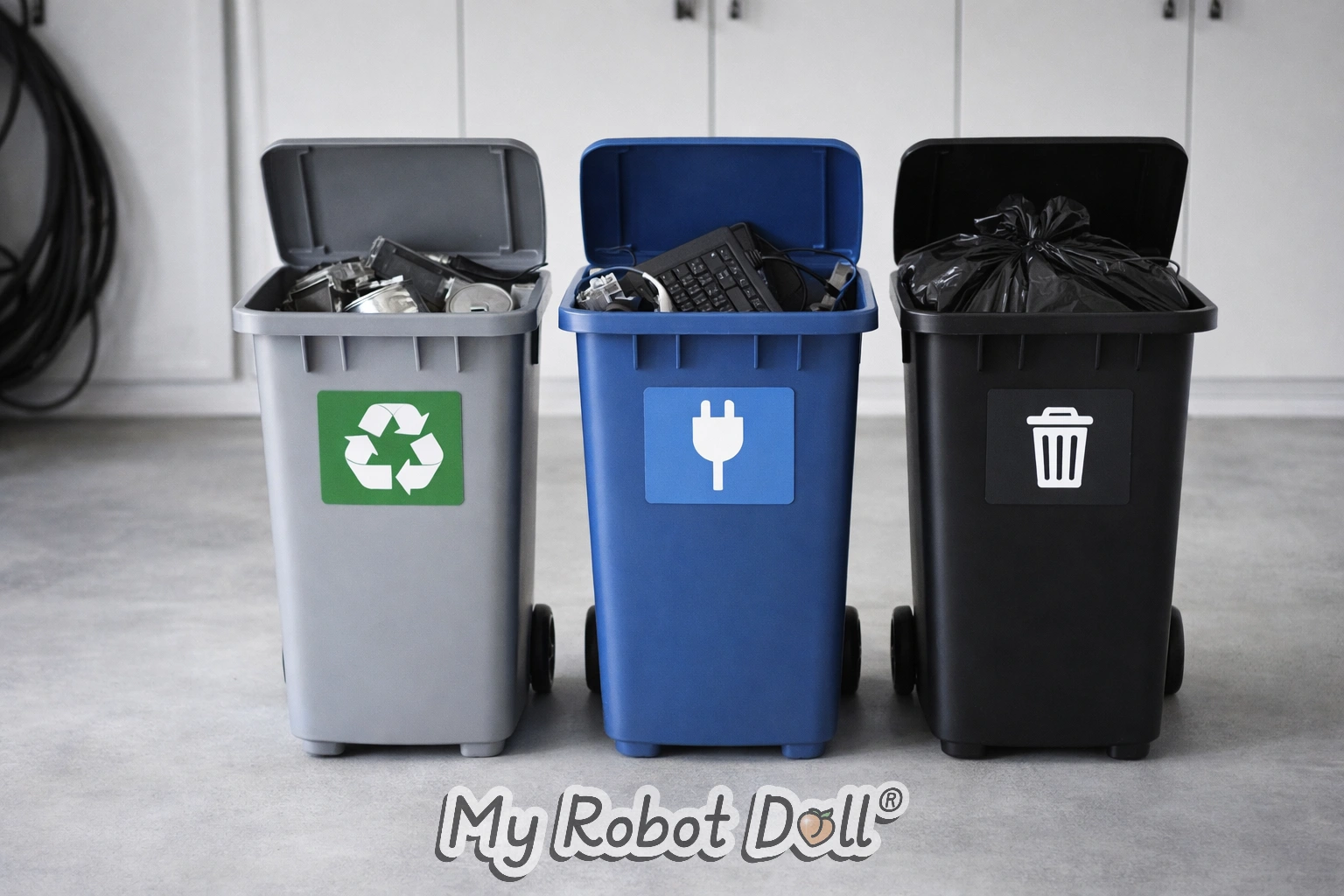 Sorted Recycling Bins For Metal, Electronics And General Waste — Sex Doll Disposal Material Guide