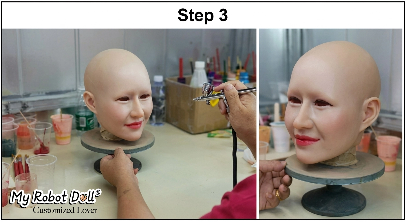 Step 3: Apply paint evenly to create a realistic custom sex doll face