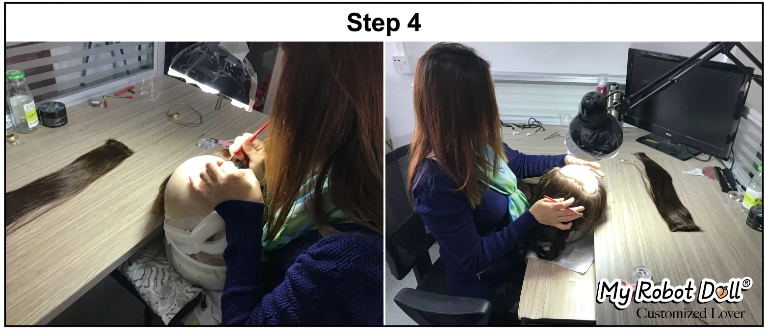 Step 4: Manually implant hair on a custom-made sex doll head