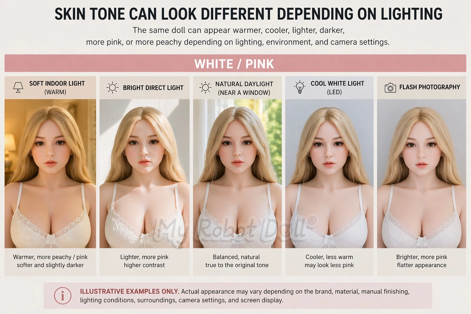 White Pink Skin Tone Under Different Lighting Conditions