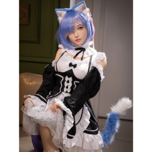 MRL Reem 146cm cosplay anime doll with short blue hair, animal ears, and stylized facial presentation