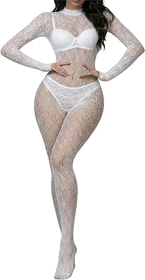 Eagerlove Women Fishnet Lace Leopard Bodystocking