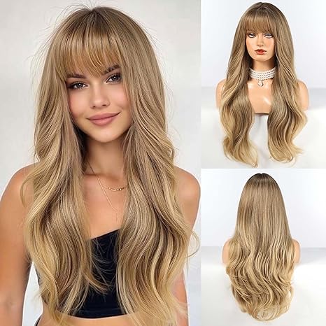 Haircube Long Blonde Layered Curly Wig With Bangs