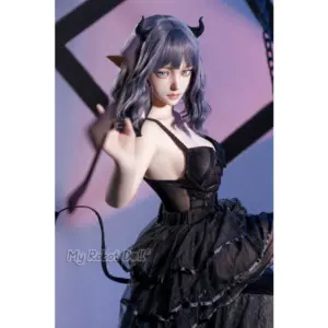 Bezlya Campanula 149cm fantasy demon doll with horns, pointed ears, wings, and blue-purple hair.
