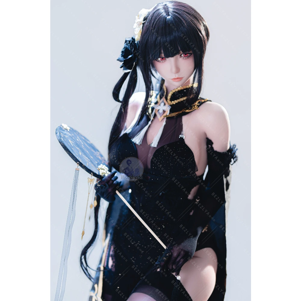 Bezlya Doll 155 Chunmomo 155Cm Anime-Style Doll With Black Hair, Red Eyes, And Elegant Black Outfit Styling