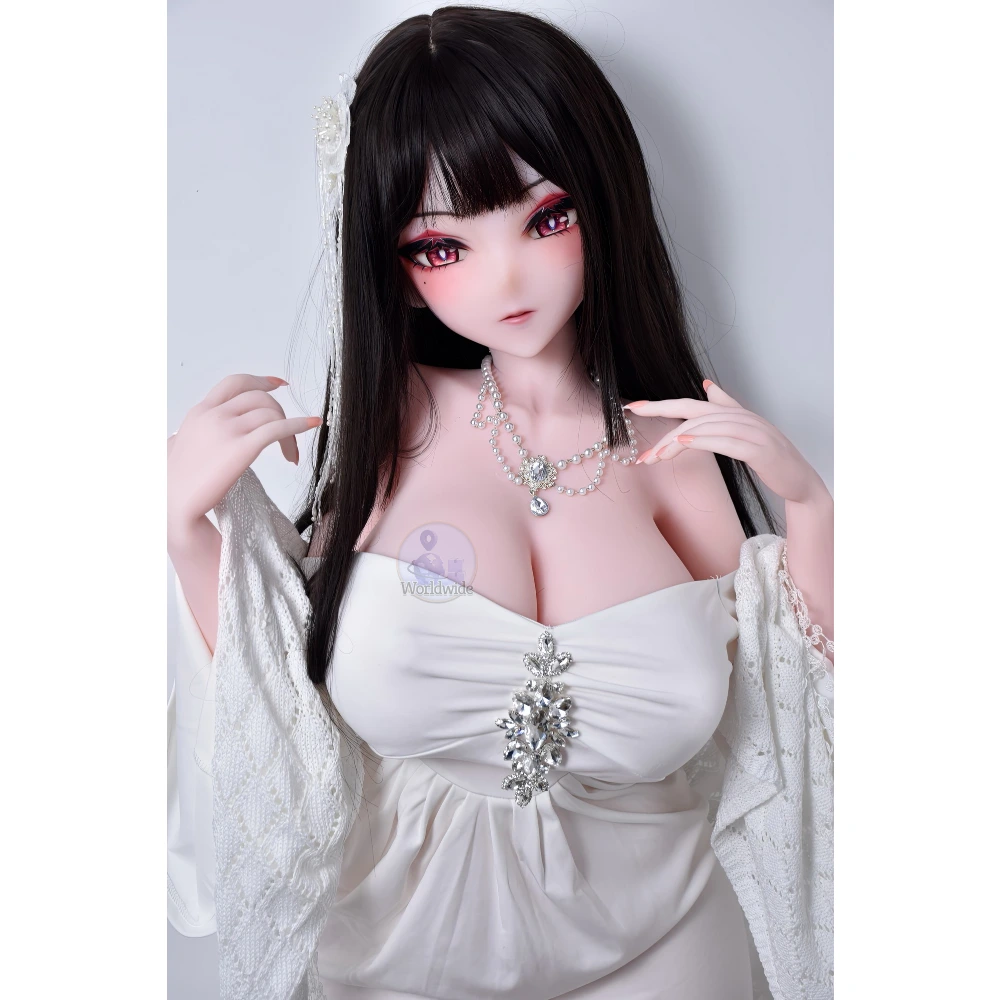 Elsa Babe Ahrc032 Ogata Maika 163Cm Anime-Style Doll With Long Black Hair, Red Eyes, And White Dress Styling