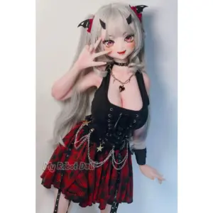 Elsa Babe RAD057 Tachibana Mano 148cm monster-style adult doll with silver twin-tail hair, horns, bat-wing accents, pointed ears, and anime-inspired facial design