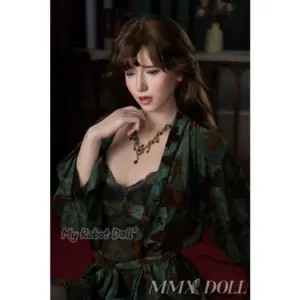 MMX Doll Rola 172cm with long brown hair, green robe, dark lace styling, and decorative necklace