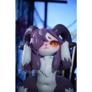 MRL Demon Sheep Rabbit 55cm purple and white monster-style doll with curled horns, animal ears, and paw details