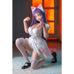 Sankaku #105 Pawgirl 142cm H Cup anime-style catgirl doll with purple hair, green eyes, cat ears, and a curvy body.
