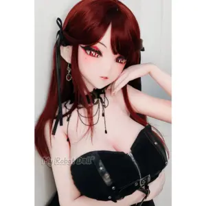 Elsa Babe AHRC032 Ogata Maika 163cm elf doll with long red hair, pointed ears, anime-inspired facial detailing, and a black gothic outfit