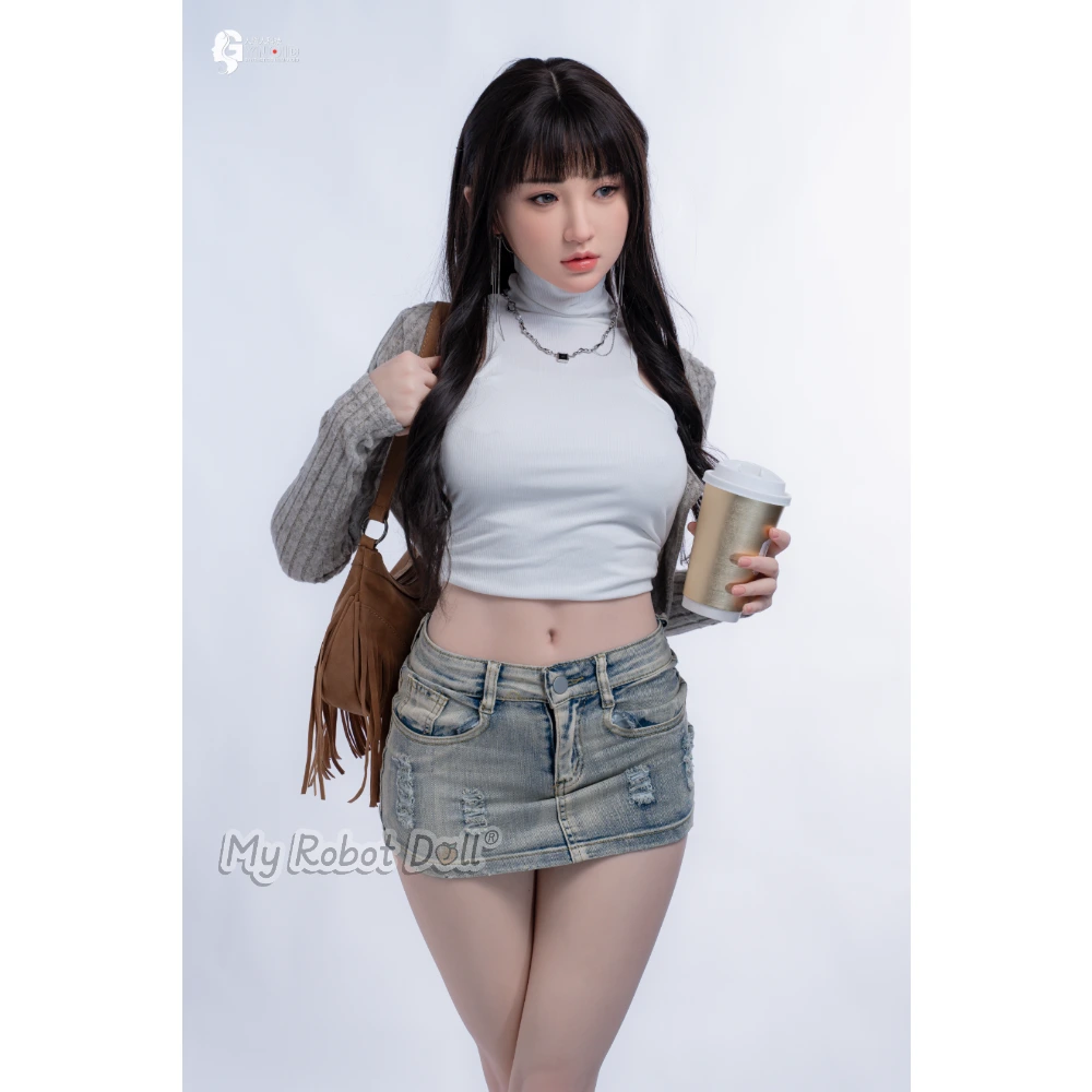 Sex Doll Limi Gynoid Head Model 24 - 156Cm / 5'1&Quot; 1 Gynoid 23R Limi 156Cm Doll With Long Black Hair, Soft Makeup, White Cropped Top, Gray Cardigan, Denim Skirt, And Casual Full-Body Styling