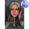 Real Lady T4 Head With Long Gray Wavy Hair, Brown Eyes, Tan Skin Tone, Glossy Lips, And Worldwide Stock Badge