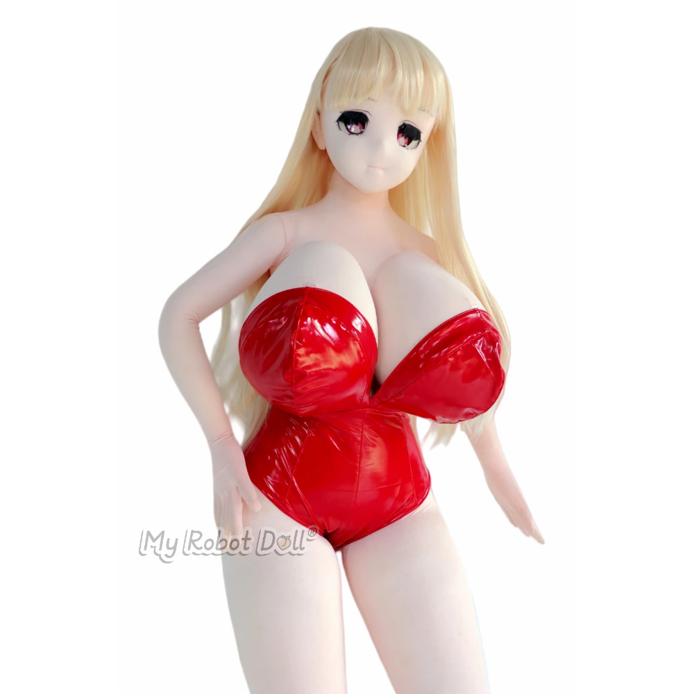 Fabric Anime Doll Sakura Dolls Head #1 - 150Cm / 4'11&Quot; 1 Sakura Doll #1 150Cm Anime-Style Doll With Long Blonde Hair, Pink Eyes, Exaggerated Bust Styling, Glossy Red Bodysuit, And Clean Full-Body Presentation