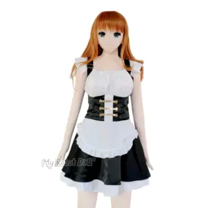 Sakura Doll #22 168cm anime-style doll with long orange hair, large blue eyes, black-and-white outfit, apron detail, and clean upper-body styling