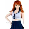 Fabric Anime Doll Sakura Dolls Head #22 - 168Cm / 5'6&Quot; 39 Sakura Doll #22 168Cm Anime-Style Doll With Long Orange Hair, Large Blue Eyes, White Crop Top, Navy Pleated Skirt, Necktie Detail, And Clean Upper-Body Styling