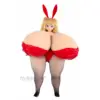 Sakura Doll 130Cm Anime-Style Doll With Blonde Twin-Tail Hair, Blue Eyes, Red Bunny Ear Accessory, Exaggerated Bust Styling, Red Outfit Detail, And Black Fishnet Stockings