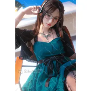 Bezlya ChengZi 2.2CF Series 168cm doll with long brown hair, black glasses, headphones, and a teal-and-black outfit
