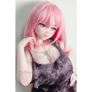 Elsa Babe AHR035 Kitano Mina 151cm L Cup doll with long pink hair, violet anime eyes, and a dark ruffled dress