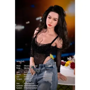 Jarliet Doll Wantang 163cm with long black implanted hair, defined facial features, and curvy proportions