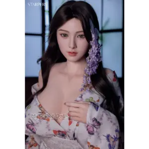 Starpery Xue 171cm D Cup doll with long dark hair, refined facial detailing, and a lavender floral hair ornament