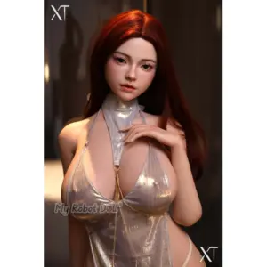 XT Doll XT-40 Miya 153cm silicone doll with an I-cup bust, long auburn hair, freckles, and brown eyes