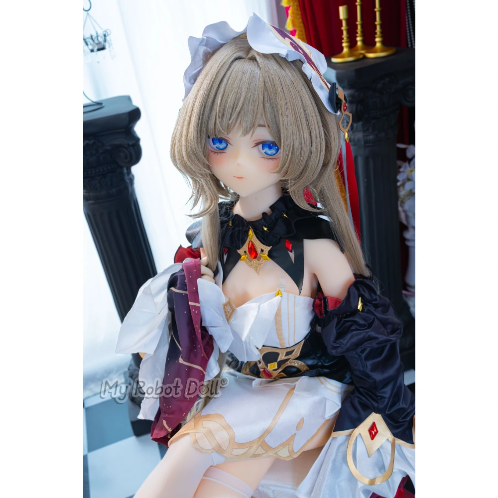Anime Doll Aotume Head #139 - 145Cm B / 4'9&Quot; 34 Aotume Head #139 145Cm Anime-Style Doll With Ash-Blonde Hair, Blue Eyes, White-And-Black Fantasy Outfit, And Gold-Red Decorative Accents.