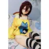 Anime Doll Aotume Head #M13 - 155Cm F / 5'1&Quot; 13 Aotume Head #M13 155Cm Anime-Style Doll With Short Burgundy Hair, Red Eyes, Oversized Yellow Top, Black Choker, And Striped Thigh-High Socks.