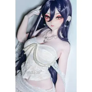 Elsa Babe AHRC032 Ogata Maika 176cm M Cup anime-style doll with long dark purple hair, red eyes, white lace outfit, and pearl accessories.