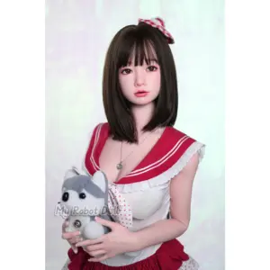 FUDOLL Miluo 148cm with straight dark brown bob hair, bangs, soft facial features, and red-and-white sailor-inspired dress.
