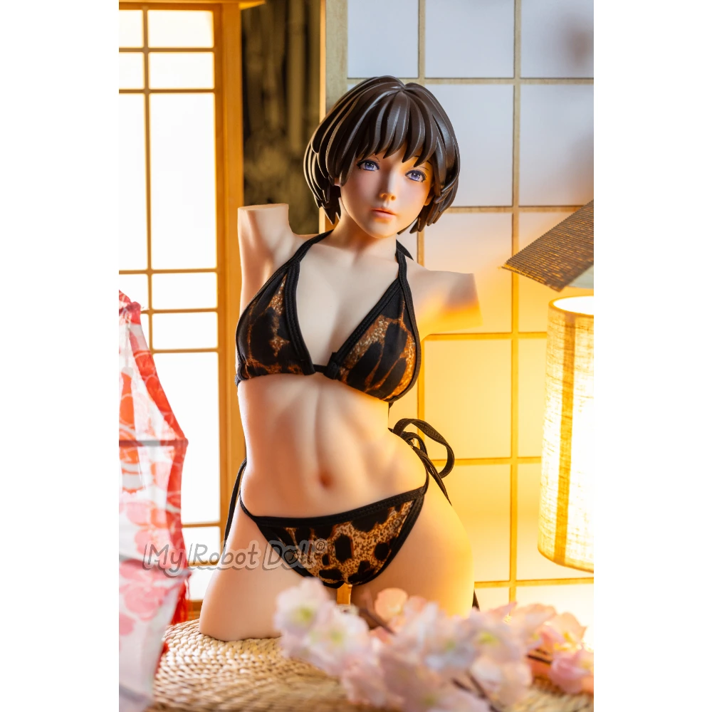 Qita Sex Doll Kana - 45Cm / 1'6&Quot; Full Silicone 1 Qita Toy Kana 45Cm Silicone Torso With Defined Collarbone Contours And Sculpted Shoulder Ends, Pictured In A Black Halter Top With Brown Animal-Pattern Detailing.