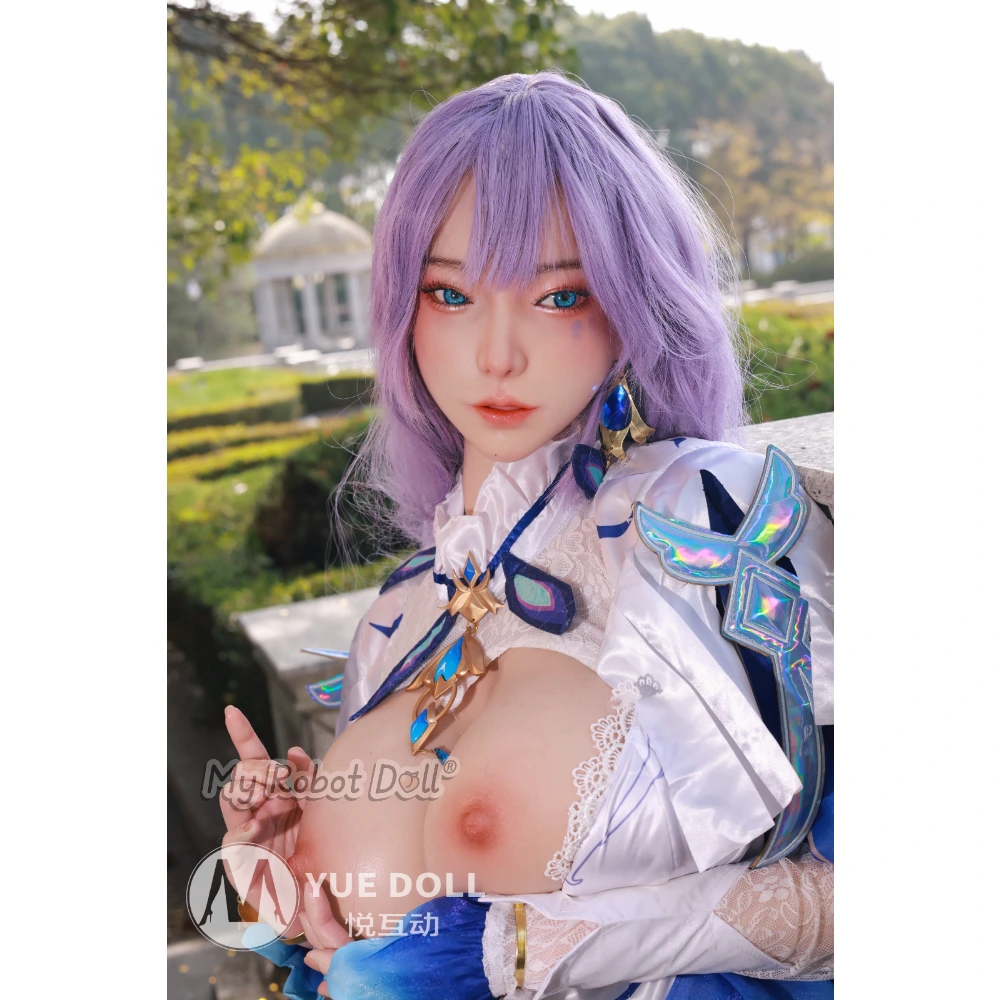 Yue Doll Tori 1.0 155Cm / 5'1&Quot; Full Silicone - Real Skin Texture 14 Yue Doll 1.0 Tori 155Cm With Lavender Hair, Blue Eyes, White-And-Blue Fantasy Costume, And Iridescent Armor-Style Accents.