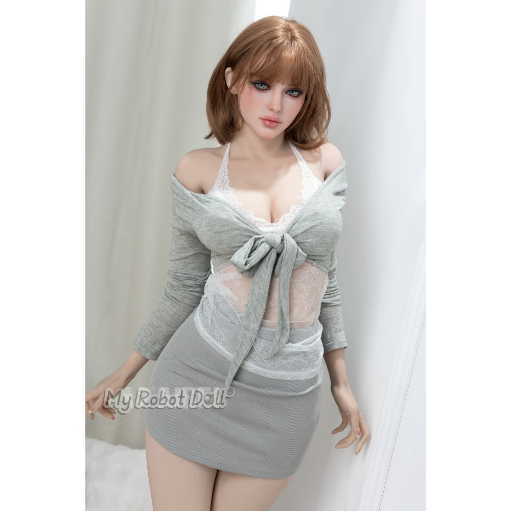 Sex Doll Head #34 Aibei Doll - 159Cm / 5'3&Quot; 1 Aibei Ab34Tpe 159Cm D Cup With Short Light Brown Hair, Blue Eyes, Soft Facial Features, White Lace Lingerie, Grey Wrap Top, And Fitted Grey Skirt.
