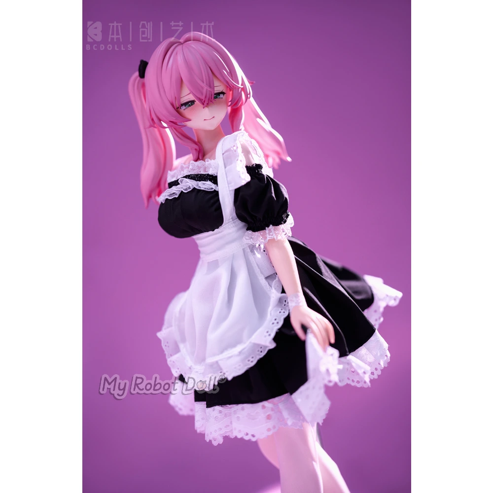 Bc Dolls F06A-Mina - Fs63C 63Cm / 2'1&Quot; - Vinyl Head Silicone Body Mini Doll 7 Bc Dolls F06 Mina 63Cm Anime-Style Doll With Long Pink Twin-Tail Hair, Black-And-White Maid Dress, White Apron, And Lace Trim.