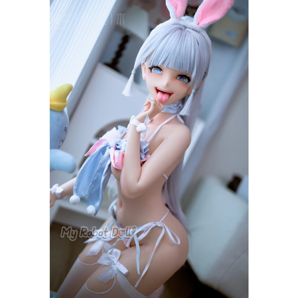 Bc Dolls N01A Ayaka - Ns146C 146Cm / 4'9&Quot; Full Silicone 1 Bc Dolls N01A Ayaka 146Cm Anime-Style Doll With Long Silver-White Hair, Blue Illustrated Eyes, Bunny Ears, Pastel Blue-And-Pink Lingerie, And Ribbon Details.
