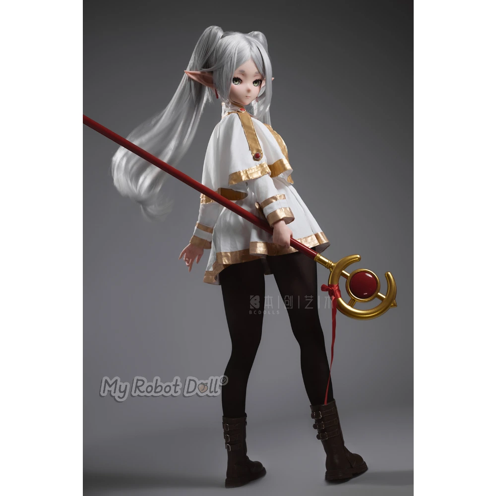 Bc Dolls N02A Frieren - Ns146C 146Cm / 4'9&Quot; Full Silicone 7 Bc Dolls N02A Frieren 146Cm Anime-Style Elf Doll With Long Silver Twin-Tail Hair, Pointed Ears, Green Eyes, White-And-Gold Outfit, And Black Tights.