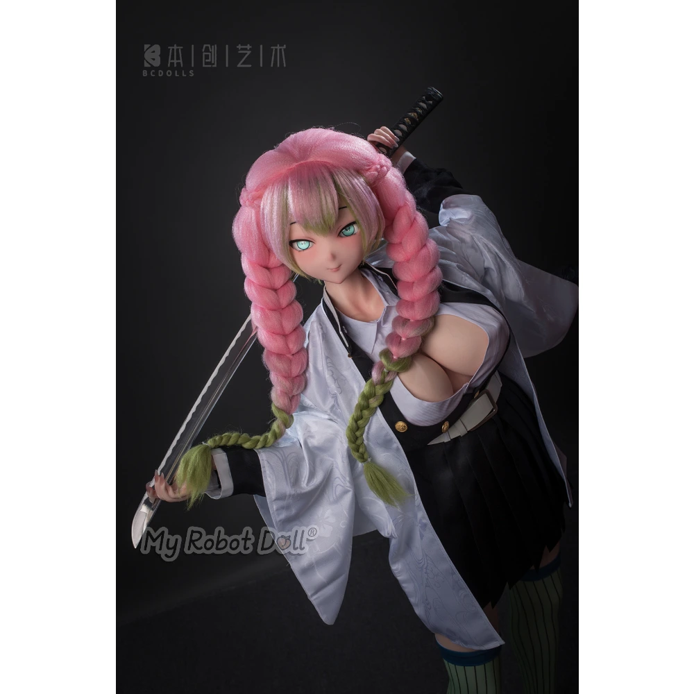 Bc Dolls O03 Mitsuri Kanroji - Os155J 155Cm / 5'1&Quot; Full Silicone 27 Bc Dolls O03 Mitsuri Kanroji 155Cm Anime-Style Doll With Long Pink-And-Green Braided Hair, Turquoise Eyes, Black-And-White Outfit, And Sword.