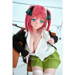BC Dolls O04 Dorothy 155cm anime-style doll with very long pink hair, purple eyes, white ruffled dress, thigh-high stockings, and white platform shoes.