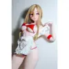 Elsa Babe Rahc045 Mochizuki Emi 176Cm M Cup Anime-Style Doll With Long Blonde Hair, Purple Eyes, Red Cutout Top, White Ruffled Apron, And Matching Red Accents.