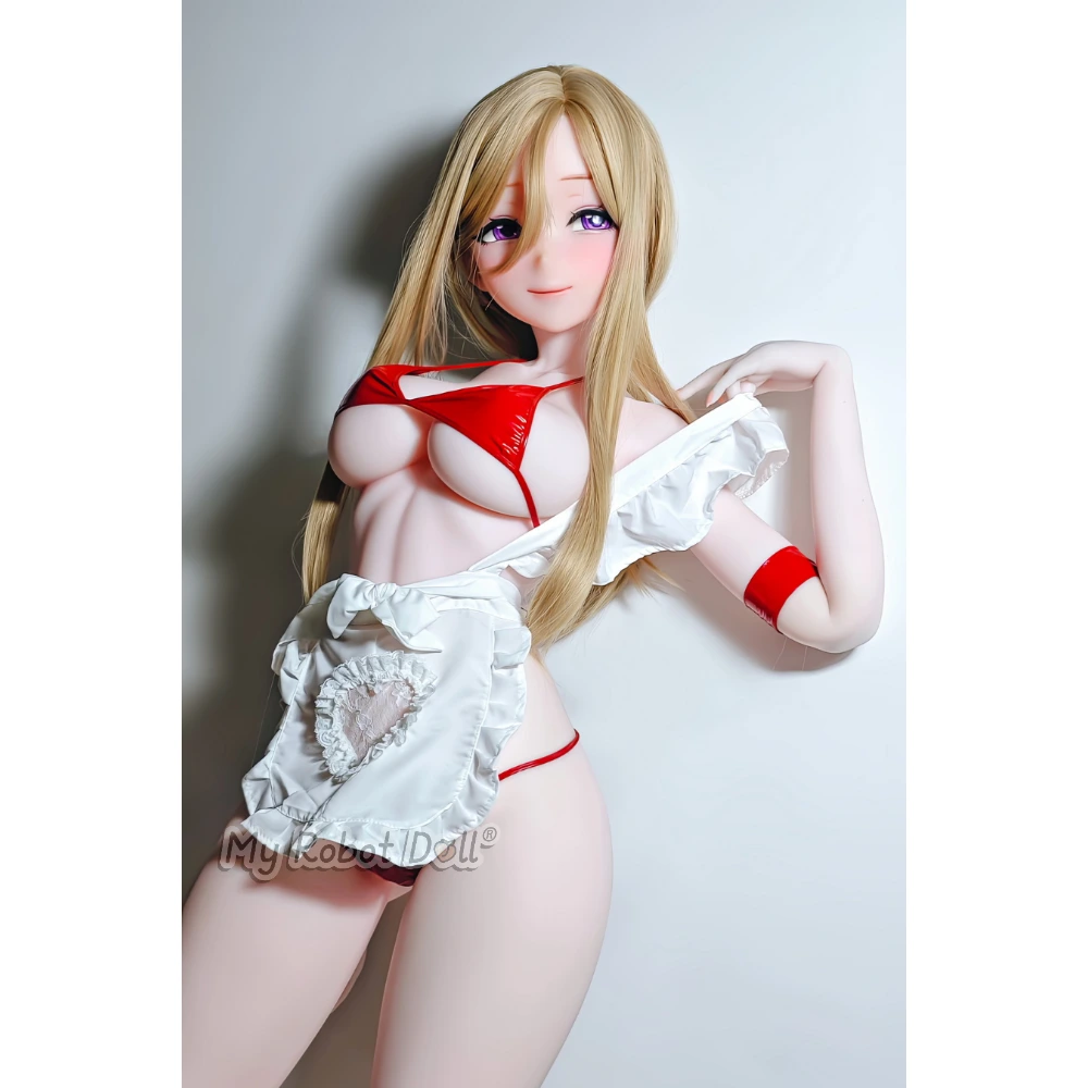 Sex Doll Rahc045 Mochizuki Emi Elsa Babe - 176Cm / 5'9&Quot; 1 Elsa Babe Rahc045 Mochizuki Emi 176Cm M Cup Anime-Style Doll With Long Blonde Hair, Purple Eyes, Red Cutout Top, White Ruffled Apron, And Matching Red Accents.