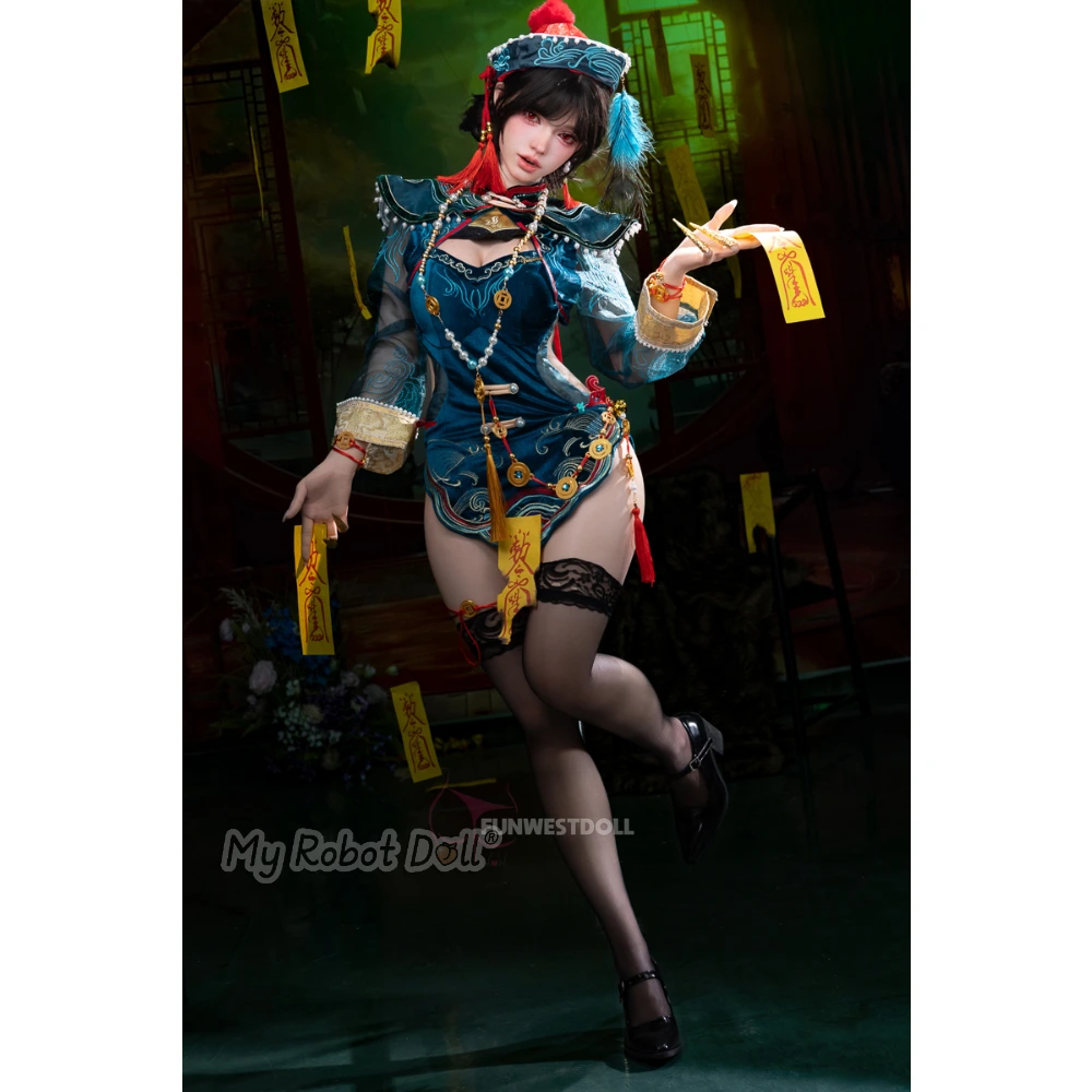 Sex Doll #064Sj-Mira Funwest Doll - 159Cm / 5'3&Quot; A Cup Full Silicone - Realistic Skin Texture Available 14 Funwest #064Sj Mira 159Cm F Cup With Short Black Hair, Red Accents, Ornate Teal Costume, Decorative Hat, Sheer Stockings, And Gold Accessories