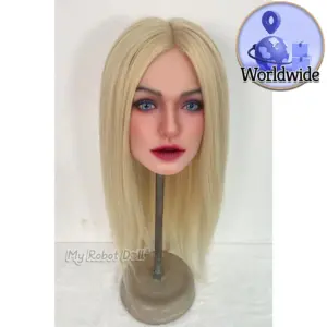 Top Fire Doll T11 head with straight platinum blonde hair, blue eyes, defined lips, detailed eye makeup, and softly sculpted facial features.