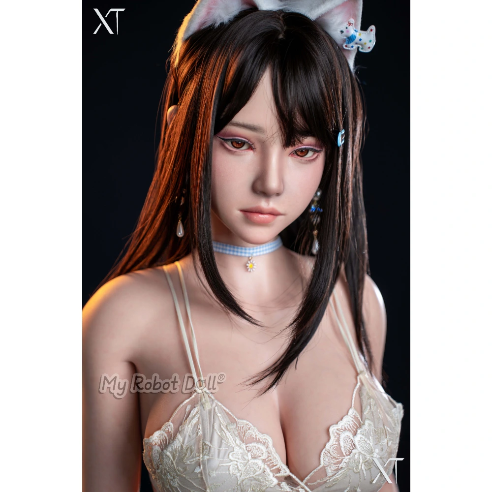 Xt Doll #4 Sora Fantasy Girlfriend Series 166Cm / 5'5&Quot; E-Cup Full Silicone - Realistic Makeup 1 Xt Doll #4 Sora 166Cm E Cup With Long Dark Brown Hair, Amber Eyes, Soft Facial Features, White Lace Lingerie, Blue Choker, And Cat-Ear Headband.
